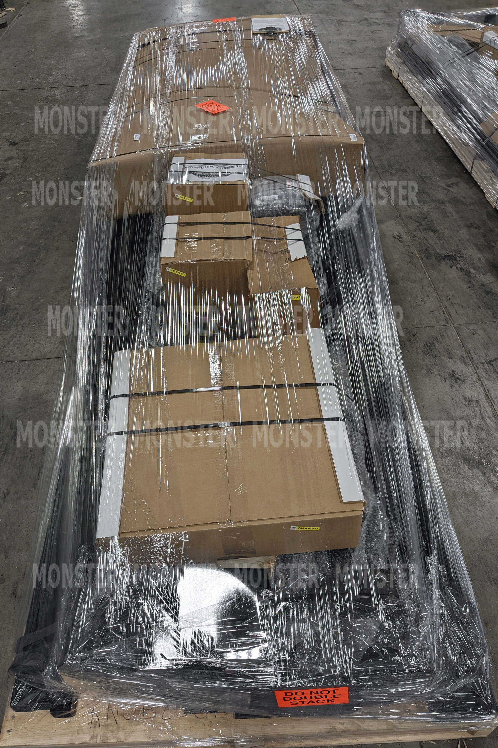 Monster Style 1 pro wrestling ring packaged on a pallet and ready to ship